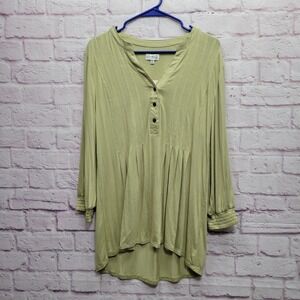 NEW Wonderly Sage Green Henley Tunic Top M Flowy Boho Cottagecore Peasant Cozy